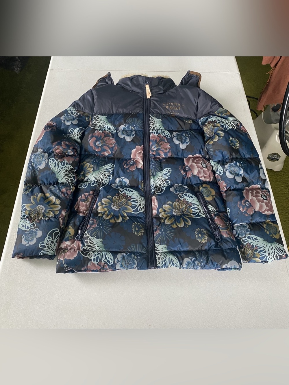Scotch R’Belle Navy Floral Puffer Coat size 14 Tween XS Women